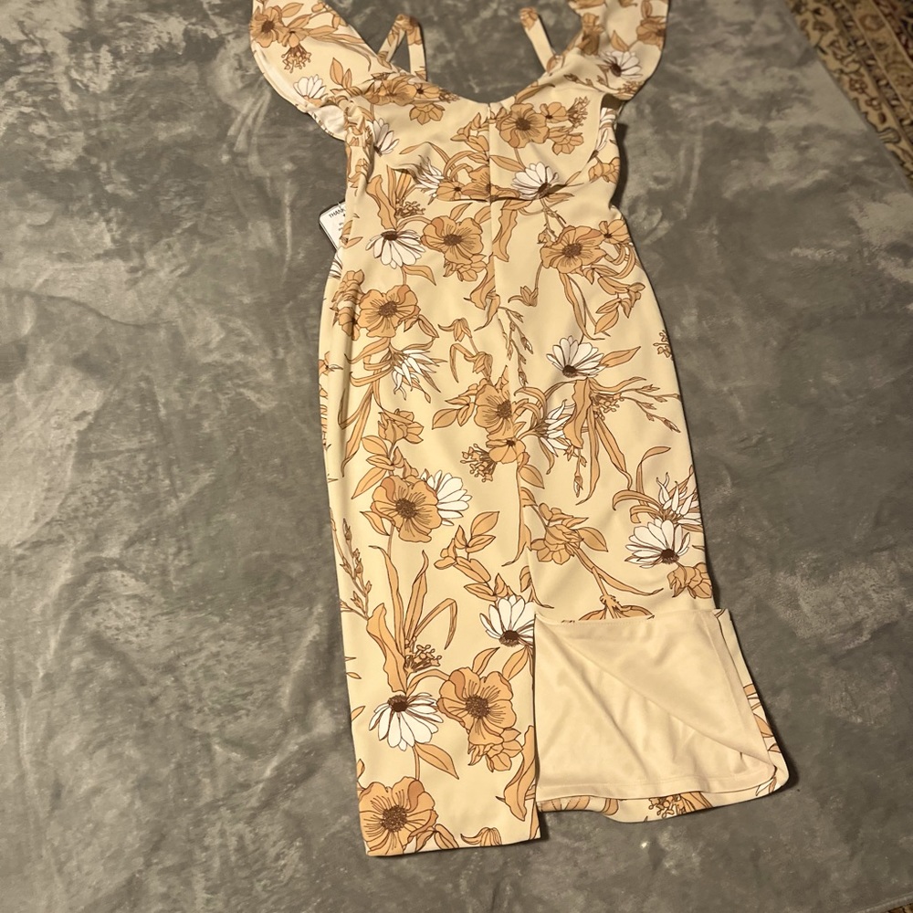 RACHEL RACHEL ROY  Beige Slit Back Hem Flutter Sleeve Midi Sheath Dress M NWT